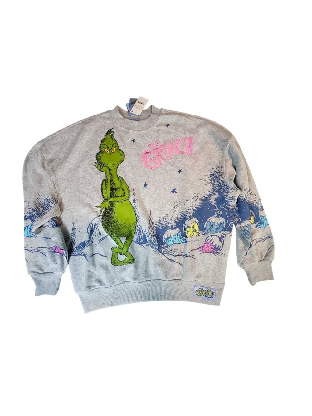 Dr. Seuss Licensed The Grinch Heather Gray Sweatshirt Large Hybrid Apparel